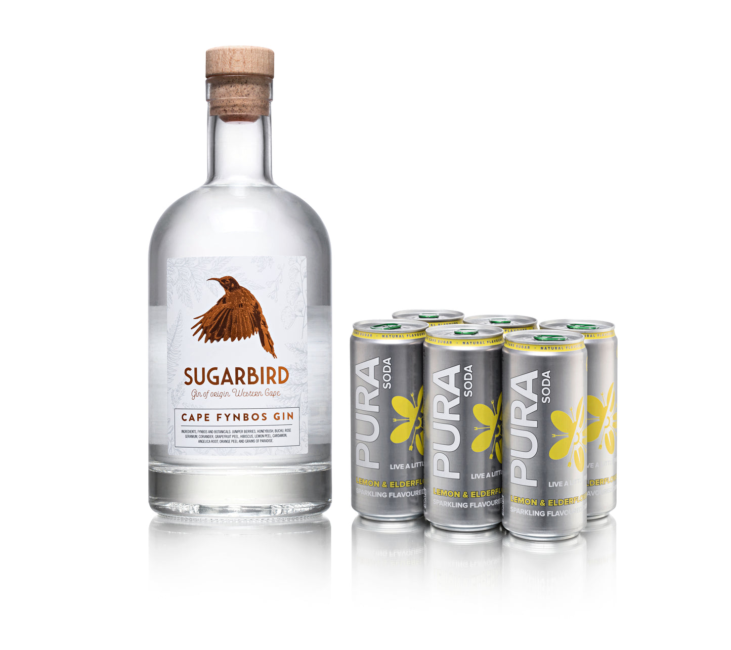 Sugarbird Original Fynbos Gin + PURA Soda Lemon & Elderflower Bundle